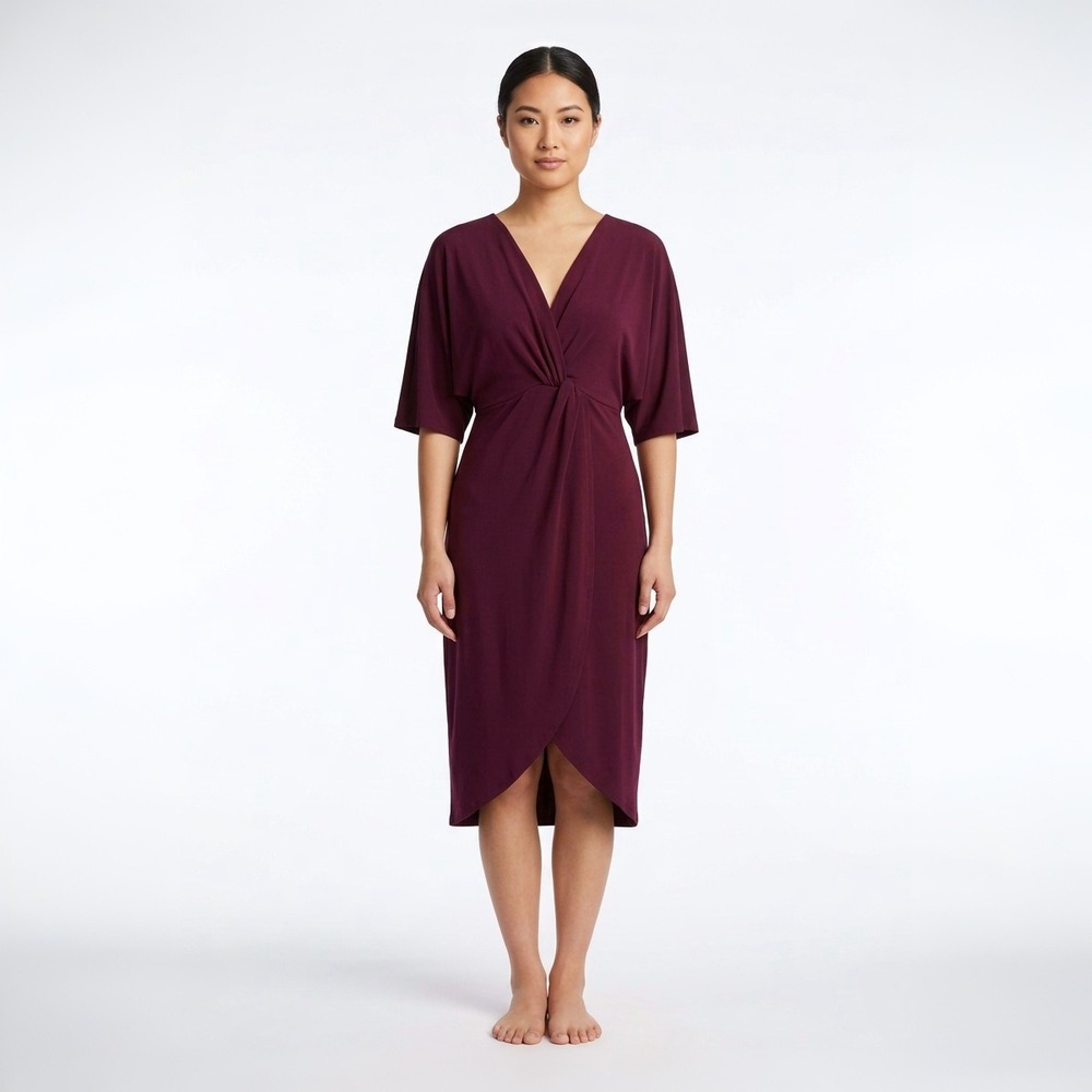 The Vanity Room Burgundy Twist Front Midi Dress Flutter Sleeve Size Medium NWT